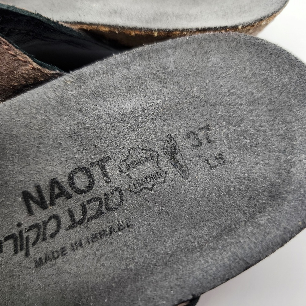 Naot Kayla Wedge Sandals Womens 37 US 6 Black Leather Cork Footbed - Picture 5 of 7